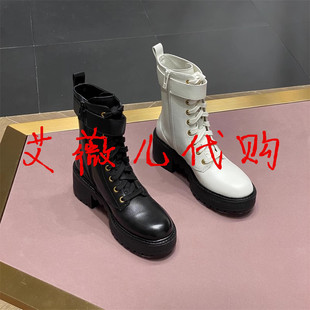 STELLA LUNA 2023秋冬短靴戚薇明星同款厚底增高系带小个子马丁靴