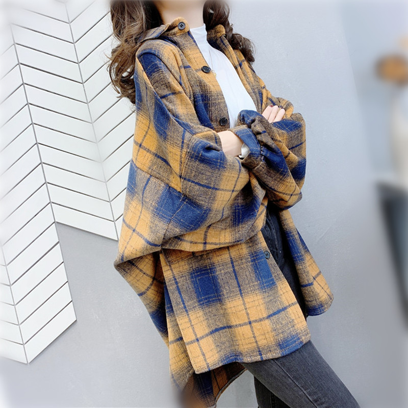 Plaid sunscreen shirt women's middle and long new Korean loose retro matte shirt top coat