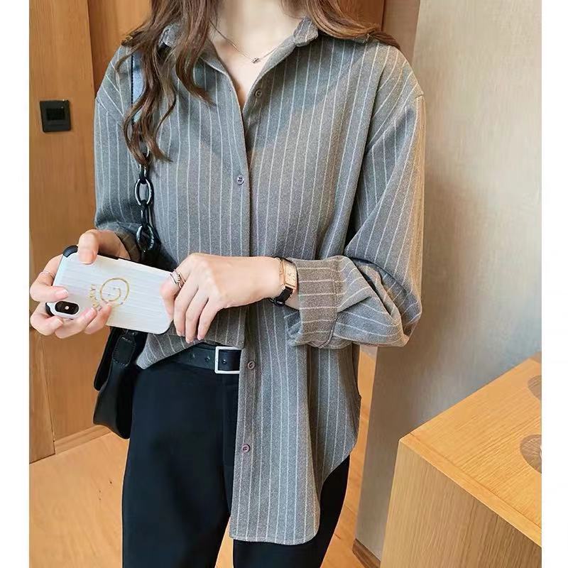 Striped shirt women's autumn and winter new Korean version loose design