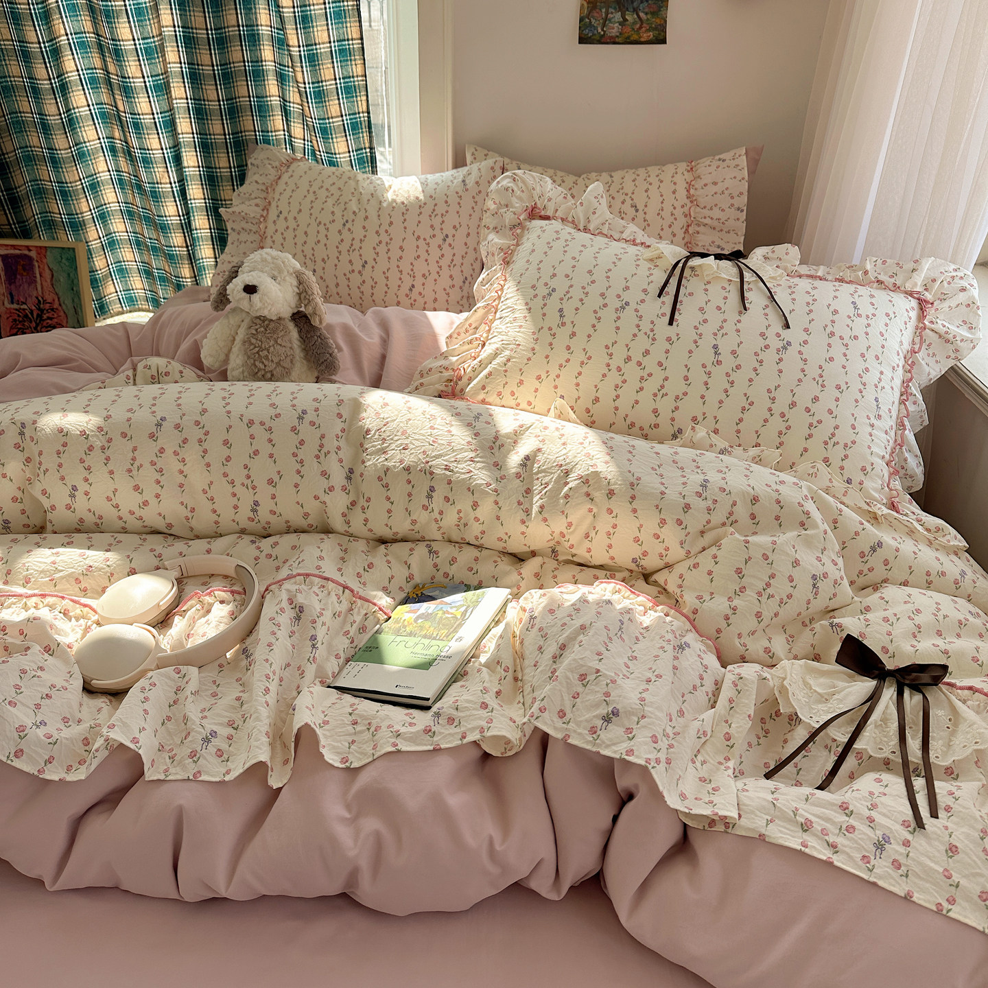 云朵棉A类法式花边公主风蝴蝶床上四件套被套床单宿舍三件套床笠