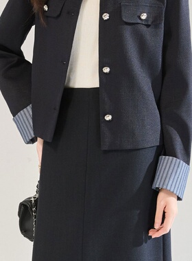 25秋季条纹拼接小西服外套半身裙两件套通勤职场套装25571+25572