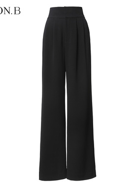 HON·B/红贝缇K0P3021女休闲裤子女西装直筒裤黑色下脚拉链春秋