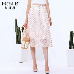 欧根纱印花高腰宽松半身短裙女Q7K2071 新款 红贝缇 2017夏装