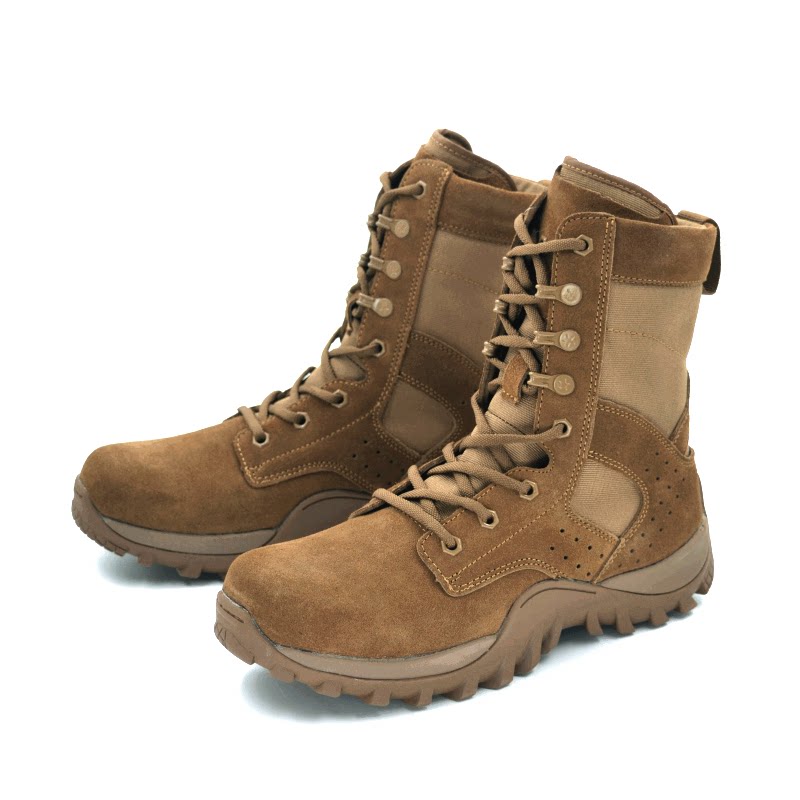 君洛克真皮棕色翻毛皮作战靴男女高帮轻便防滑战术户外登山防刺靴