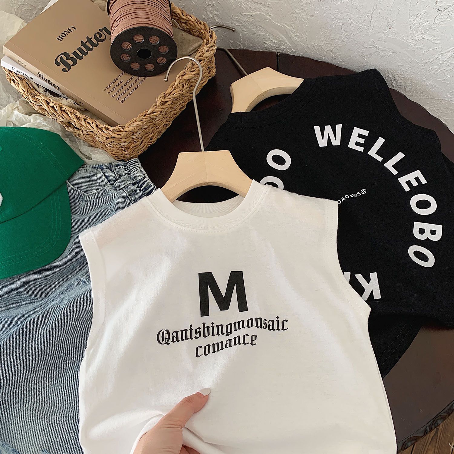 新款男童夏装上衣女童纯棉韩版宽松垮肩无袖T恤宝宝套头背心衣服