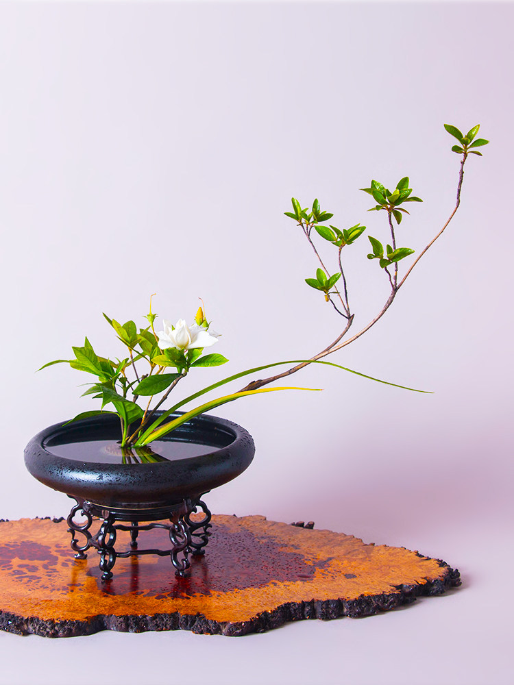 剑山插花器小原流花道器皿中式日式陶瓷花盆圆盘禅意复古花器材料