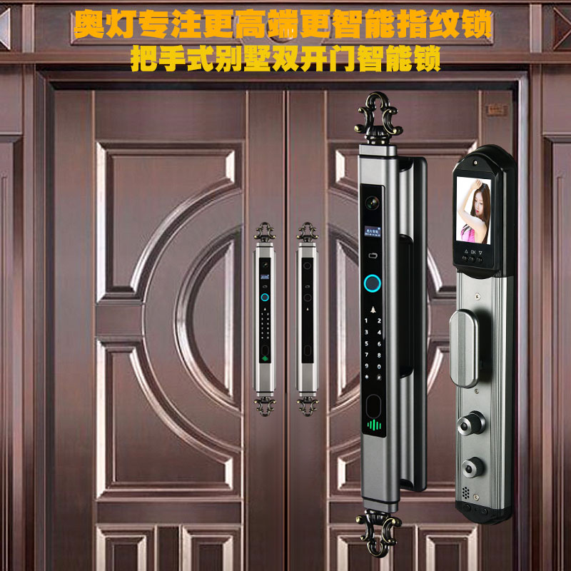 欧式别墅双开门防盗门一握开锁电子指纹锁全自动可视门铃智能锁