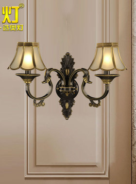 奥灯简欧式双头室内装饰全铜灯具大气客厅餐厅黑擦金色壁灯B182