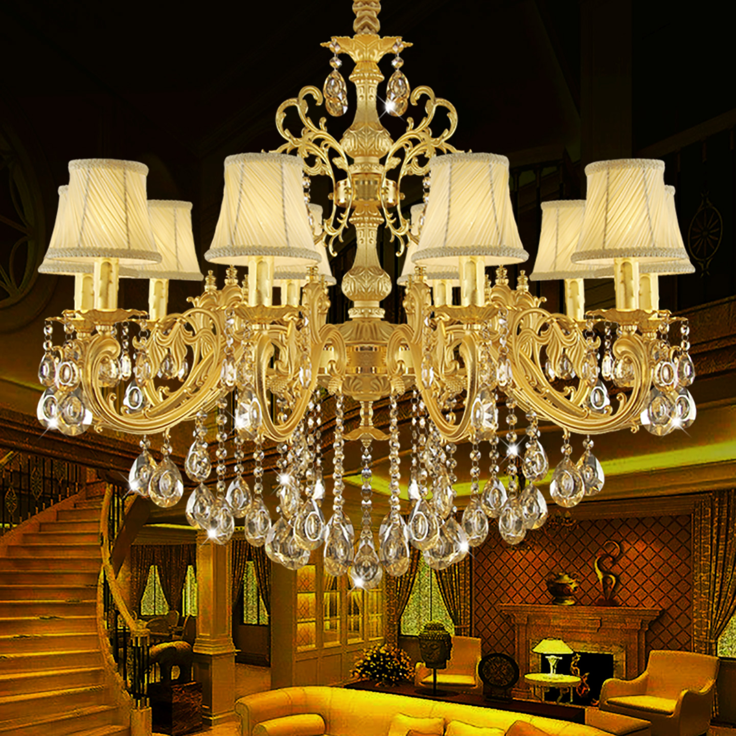 奥灯欧式客厅吊灯现代轻奢餐厅卧室主灯简欧新款锌合金水晶灯X046