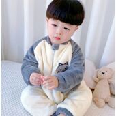 儿童居家连体睡衣冬季 婴幼儿宝宝加绒睡袋男童法兰绒保暖小童爬服