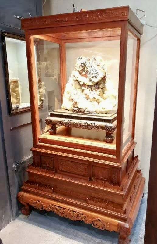 檀木玻璃罩摆件精雕像展示防尘罩古兽底座实木大型玻璃罩工艺品