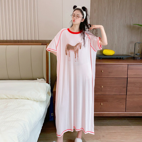 凉感加长睡裙短袖夏季大码