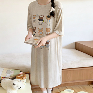 轻薄款~莫代尔睡裙夏季短袖宽松休闲冰丝睡衣女甜美可爱家居服