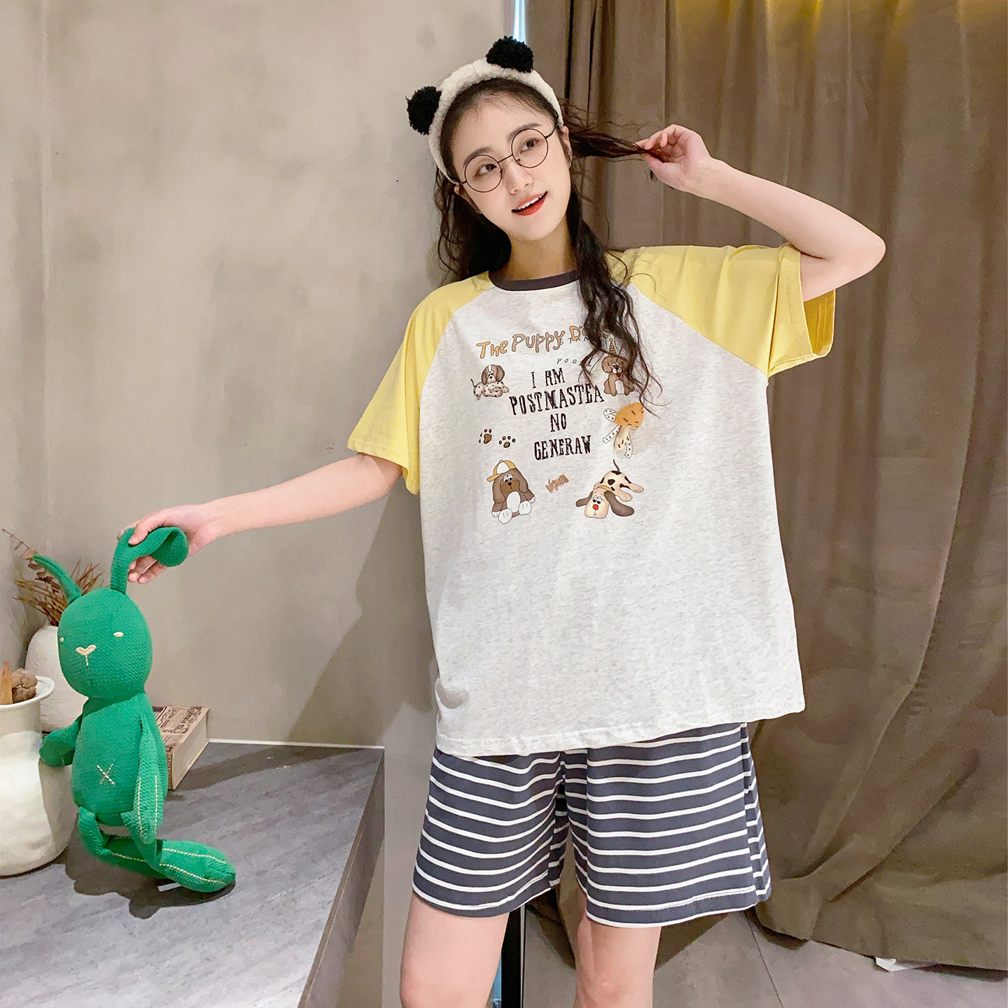 立体小蘑菇睡衣女夏季短袖短裤纯棉薄款宽松休闲可外穿家居服套装