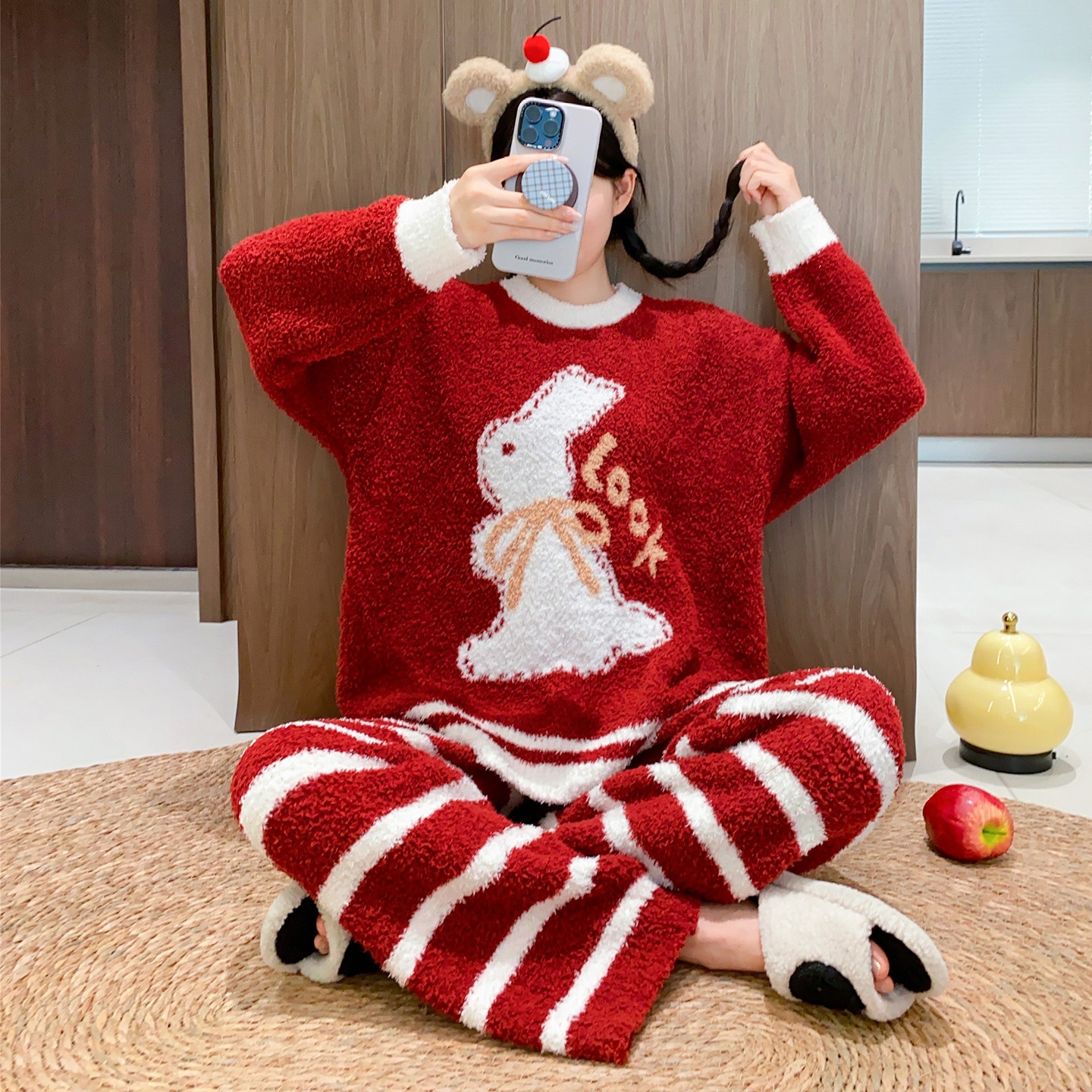 加厚保暖卡通睡衣女秋冬季