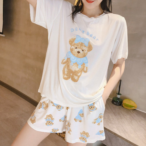 女莫代尔薄款短袖短裤日系小熊
