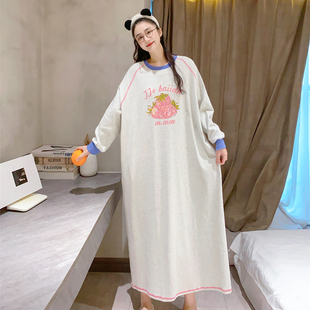 草莓印花长款睡裙秋冬季加厚纯棉慵懒大码睡衣女磨毛棉家居服韩版