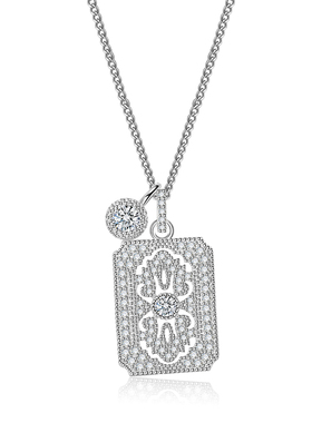 s925纯银中古满钻镂空蕾丝平安无事牌项链女复古轻奢新中式锁骨链