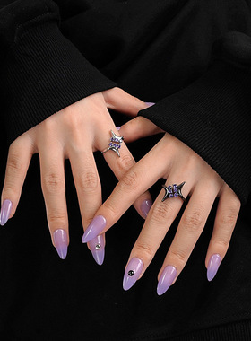 紫色锆石芒星戒指轻奢小众设计感感金属指环甜酷女学生