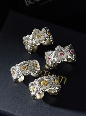 925纯银大利布家精工拉丝工艺权志龙同款雏菊栀子花戒指永恒系列