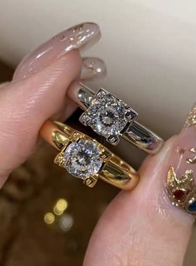 925纯银tager牛角戒指女镶锆石法式复古轻奢小众设计气质方块指环