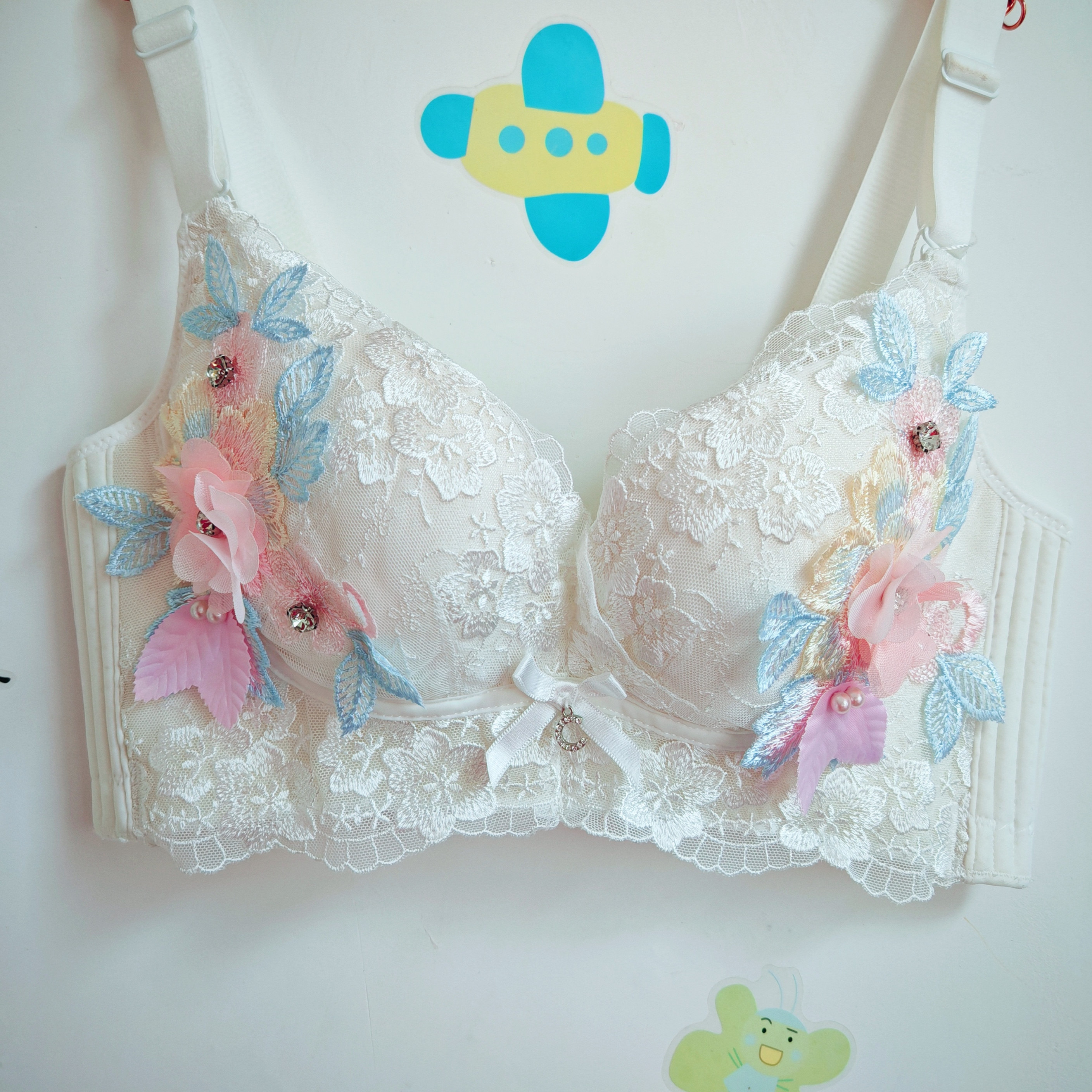 日系刺绣蕾丝内衣女小胸聚拢显大收副乳防下垂调整型文胸罩