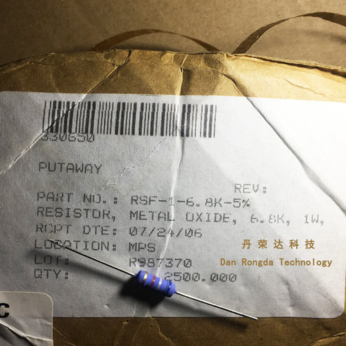 RSF1JT6K80 6.8K欧 1W 5% 4.5*11mm 进口原装AVNET 薄膜色环电阻