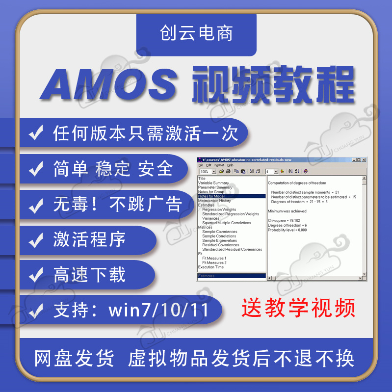 AMOS结构方程软件 永久使用 29 28 27 26 25 24 23 22 赠视频教程