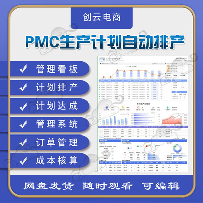 pmc生产计划自动排产表车间生产管理进度图表订单管理成本分析表