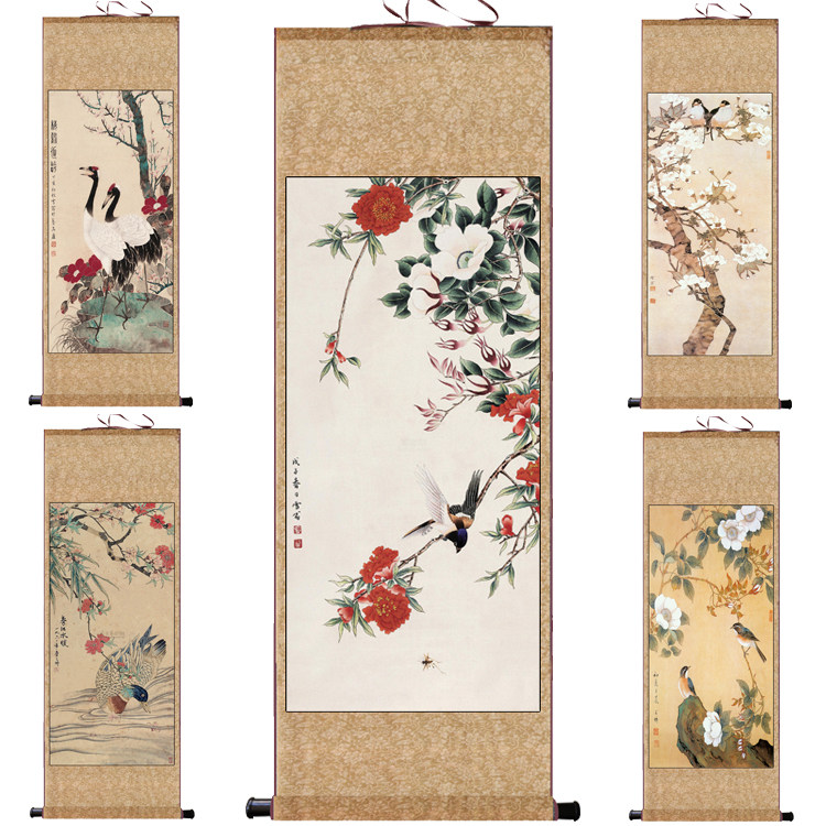 陈之佛荷花鸳鸯牡丹双鸟茶花鸟仿古名家挂画风水字画装饰卷轴挂画