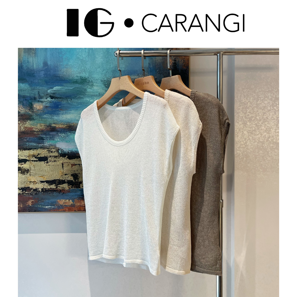 CARANGI品牌【极简主义】宽松百搭无袖针织和纸纱女上衣IG9S017