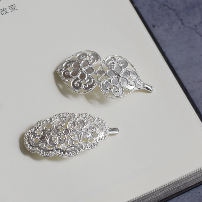 妖家 纯银发夹 雕花 心形款 泰国进口 ADF52