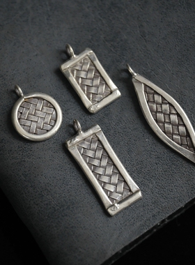 妖家 手工银饰 纯银编织款牌子吊坠 DIY配件 QE02