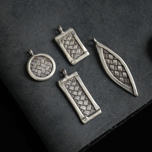 妖家 手工银饰 纯银编织款牌子吊坠 DIY配件 QE02