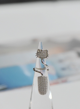 妖家纯银泰国满钻猫咪款戒指