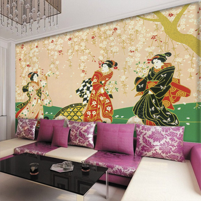 日式艺妓图仕女和服美女墙纸壁画餐厅料理店壁纸日本风格背景墙布