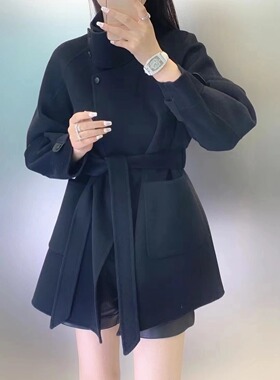 梅岑2026双面羊毛山羊绒大衣新款纯手工毛呢外套女韩版UDAM7018