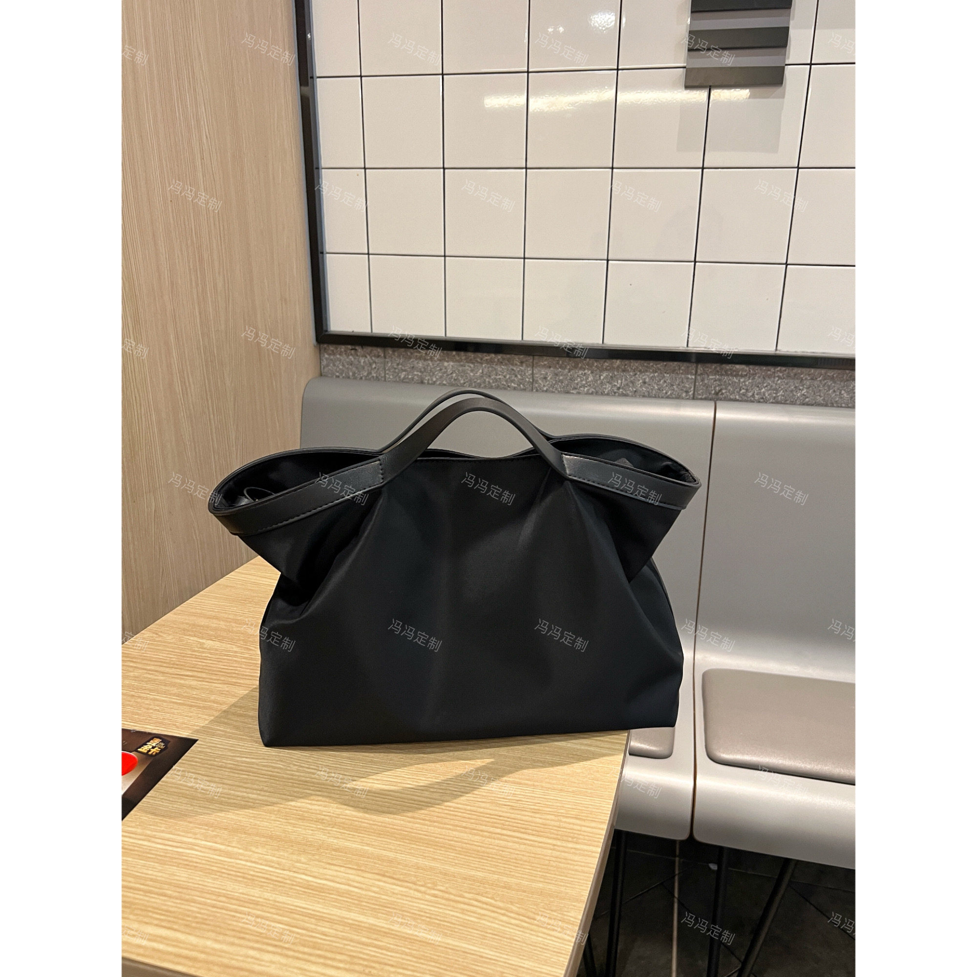 冯冯定制简约大容量手提包日常通勤包极简托特包轻便尼龙布斜挎包