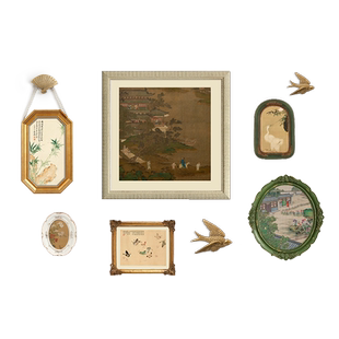 仙山楼阁 新中式客厅组合装饰画复古卧室沙发背景墙挂画玄关壁画