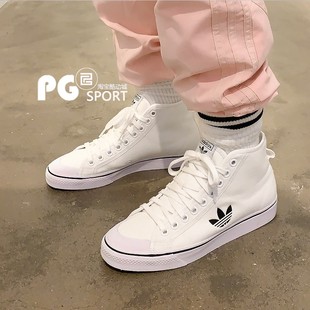 EF1878 帆布鞋 fw8351 NIZZA男女情侣网红小白鞋 Adidas三叶草板鞋