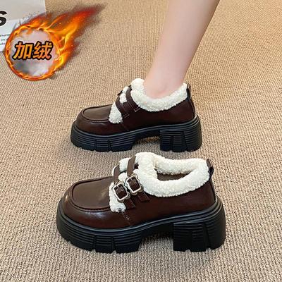 加绒乐福鞋女2025新款冬季英伦风小皮鞋厚底毛毛鞋巨好看玛丽珍鞋