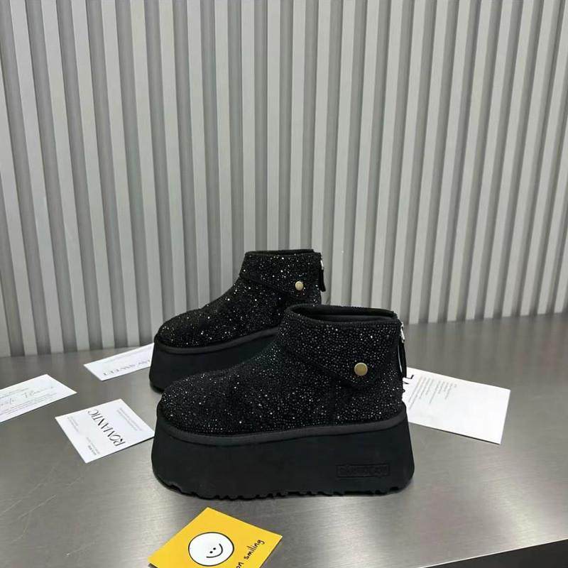 欧洲站厚底全钻时尚休闲鞋女2024年新款后拉炼加绒短靴亮钻松糕鞋,女鞋,时尚雪地靴,淘宝优惠券,粉丝福利购,淘宝优惠卷