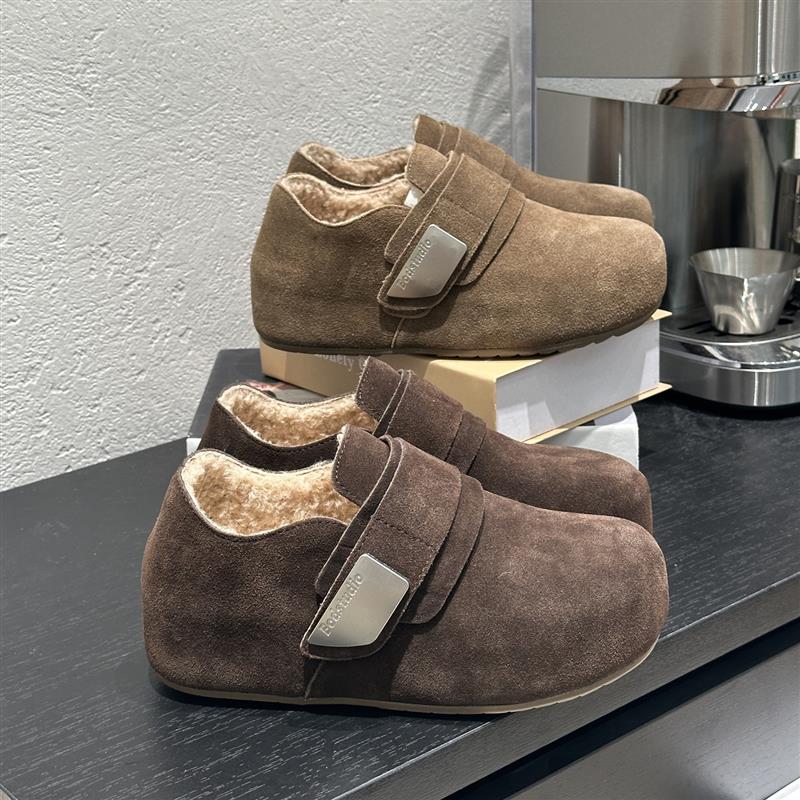 内增高全包勃肯鞋女2025新款冬季加绒外穿覆古厚底百搭一脚蹬棉鞋