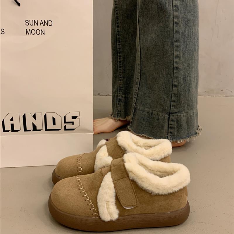 厚底勃肯鞋雪地靴女款2025新款冬季丑萌加绒加厚乐福鞋毛毛鞋棉鞋