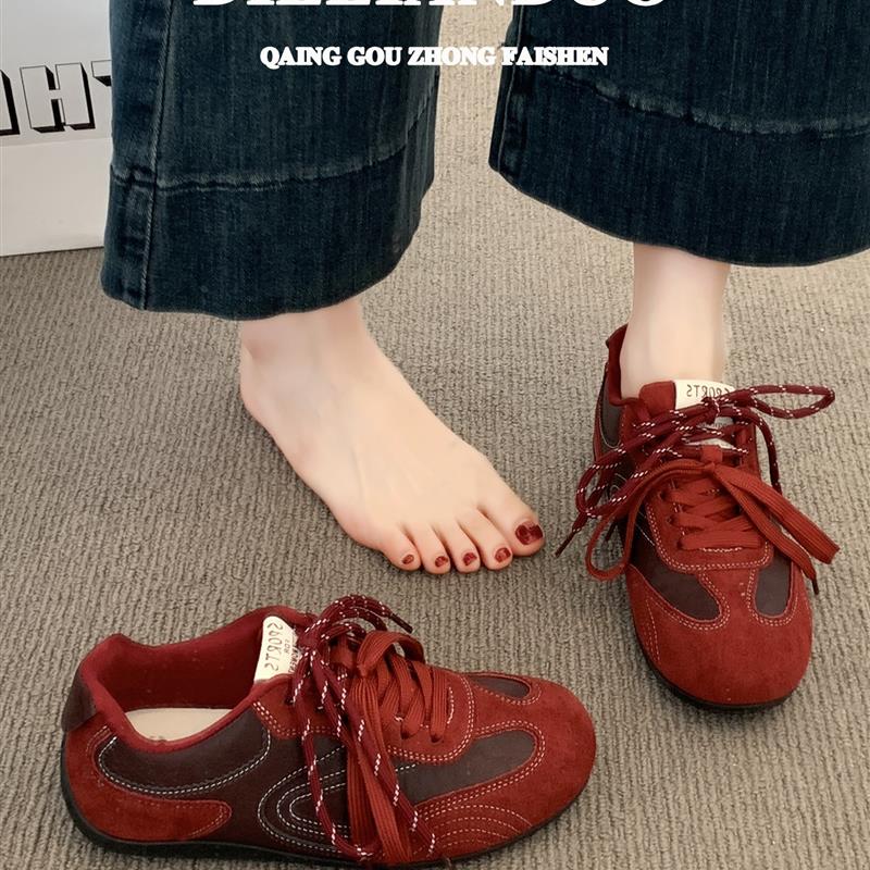 经典覆古红色德训鞋女款2025新款秋季超火阿甘运动休闲板鞋子女鞋