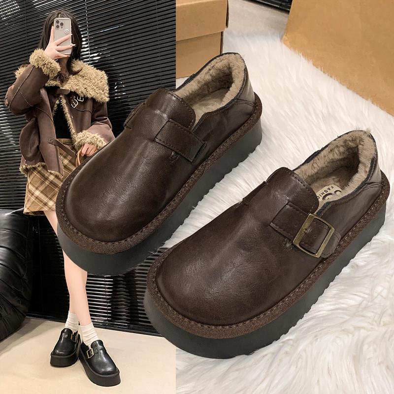毛毛鞋女外穿2025新款秋冬季厚底勃肯鞋一脚蹬加绒保暖雪地靴棉鞋