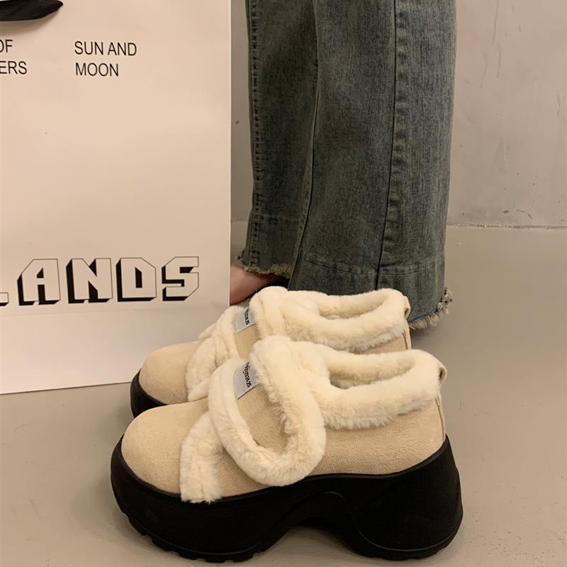 绝美加绒增高厚底深口单鞋女秋冬季2025新款配裙子玛丽珍毛毛棉鞋