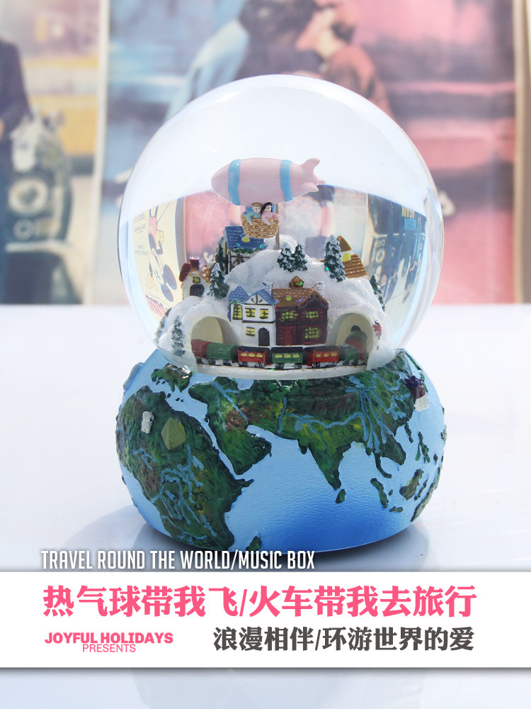 미국 뮤직 박스 회전 뮤직 박스 눈송이 떨어지는 판타지 램프 크리스탈 공 하늘 도시 소녀 생일 선물