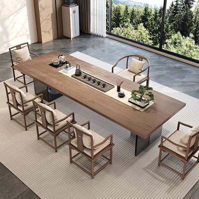 实木茶桌椅组合侘寂风泡茶桌老板书桌一体悬浮大板桌功夫茶桌