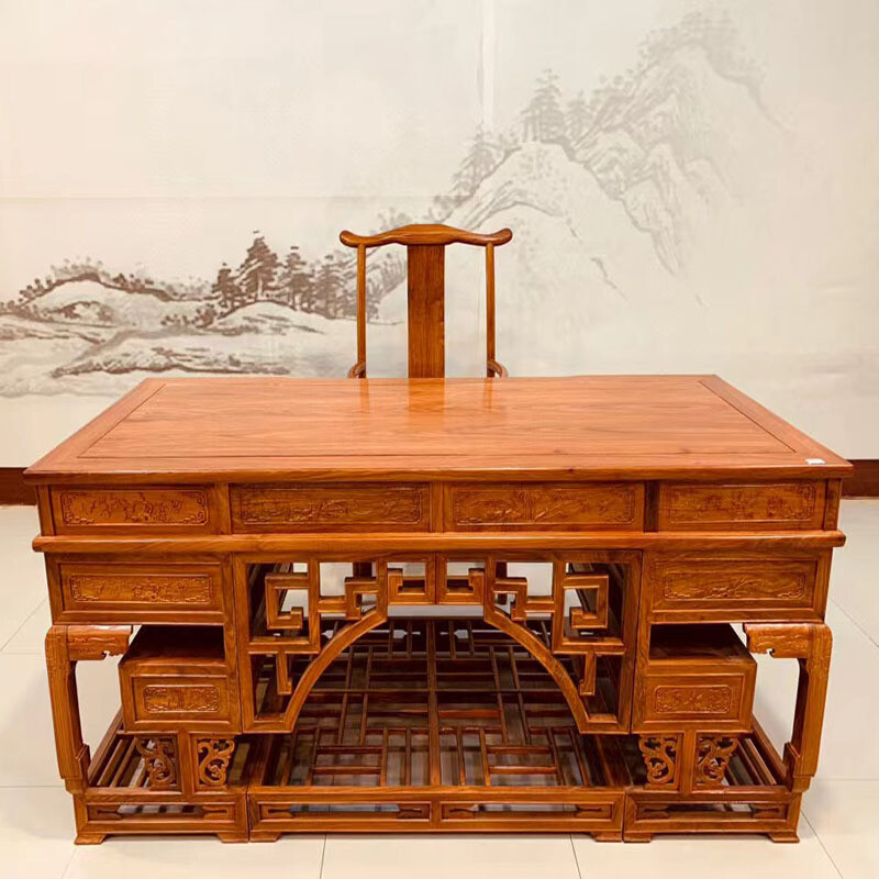 红木家具刺猬紫檀中式书桌电脑桌写字台办公桌大班桌实木书房组合